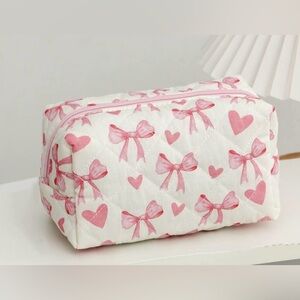 CUTE Coquette Pink Bow & Hearts Quilted Toiletry/Makeup Bag - BRAND NEW SEALED